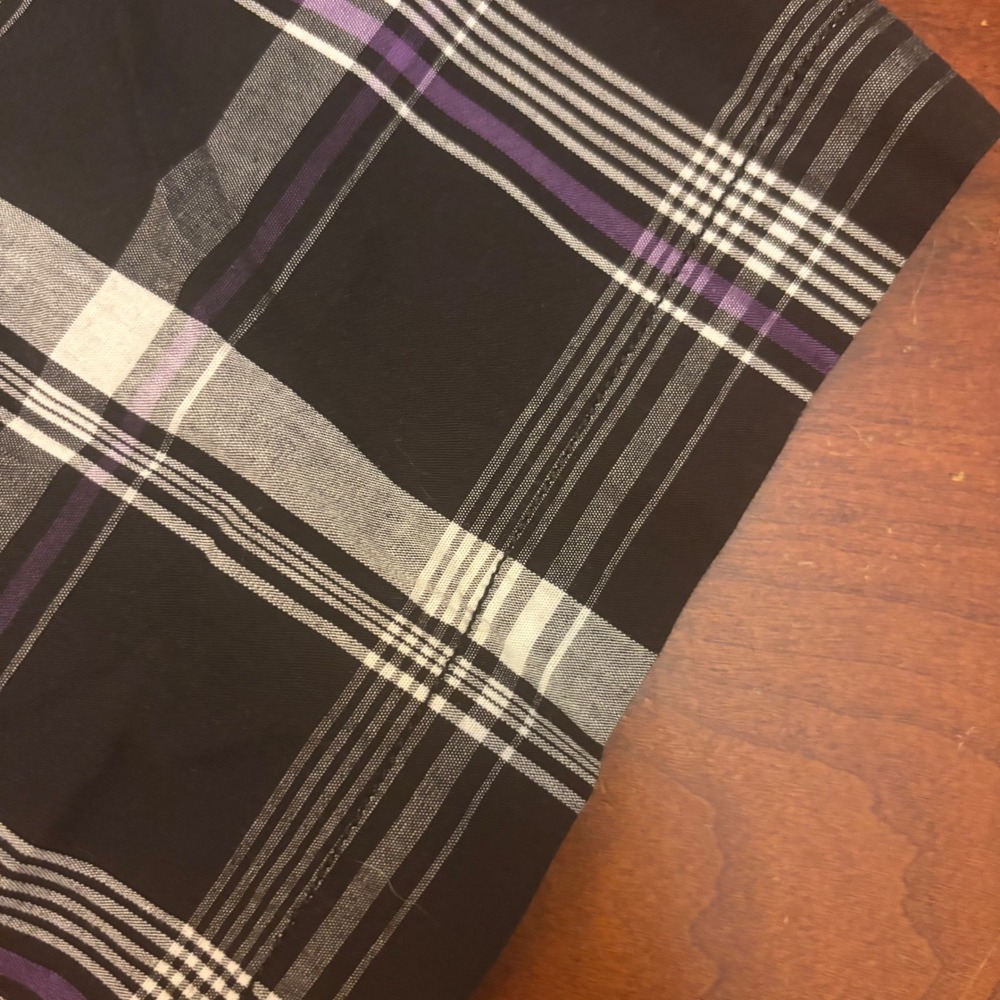 No Fear 90s Men's Medium Plaid Short Sleeve Button Up Shirt - Black Purple White - Picture 10 of 16